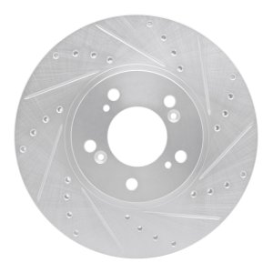 Acura RL Brake Rotor (1) - Front Right - R1 Concepts - Drilled & Slotted - Silver - `99-`04